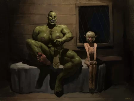 Эльф и футджоб от Орчихи (Orc footjob)